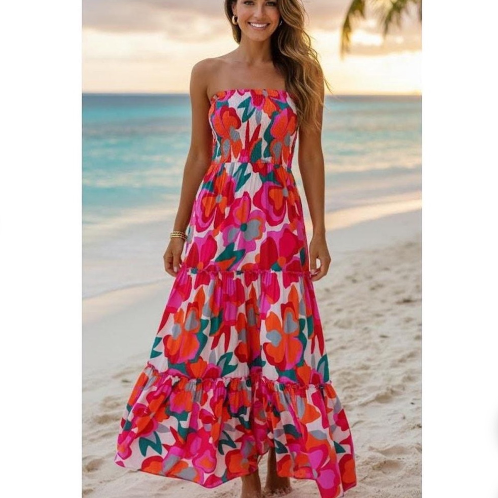 abel the label 𖤓 colorful tiered maxi dress. like new.